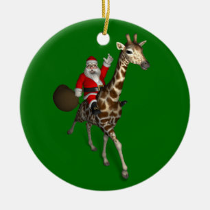 Santa Claus Riding On Giraffe Ceramic Tree Decoration