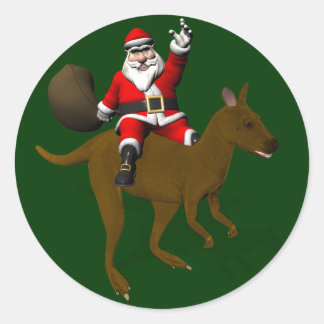 Santa Claus Riding On Kangaroo Classic Round Sticker