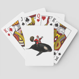 Santa Claus Riding On Killer Whale Playing Cards