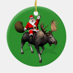 Santa Claus Riding On Moose Ceramic Tree Decoration