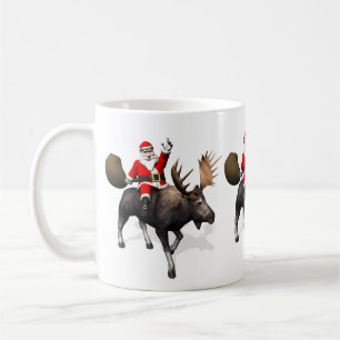 Santa Claus Riding On Moose Coffee Mug
