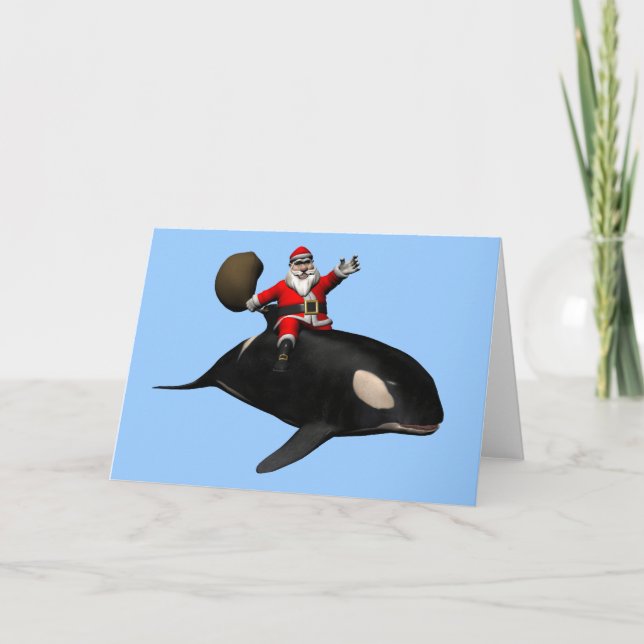 Santa Claus Riding On Orca Holiday Card (Front)
