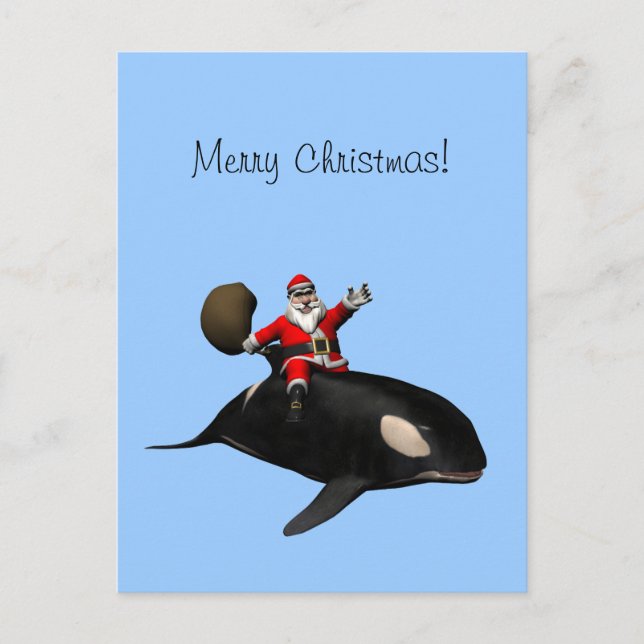 Santa Claus Riding On Orca Holiday Postcard (Front)