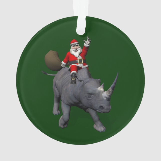 Santa Claus Riding On Rhinoceros Ornament (Back)