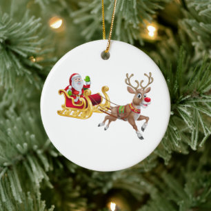 Santa Claus riding on sleigh Ceramic Ornament
