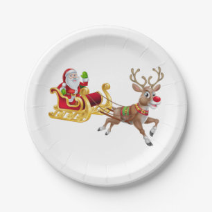 Santa Claus riding on sleigh Paper Plate