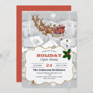 Santa Claus riding on sleigh with gift box         Invitation