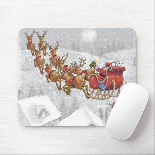Santa Claus riding on sleigh with gift box Mouse Pad