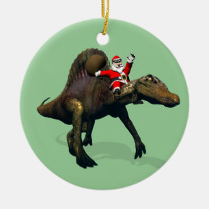 Santa Claus Riding On Spinosaurus Ceramic Tree Decoration