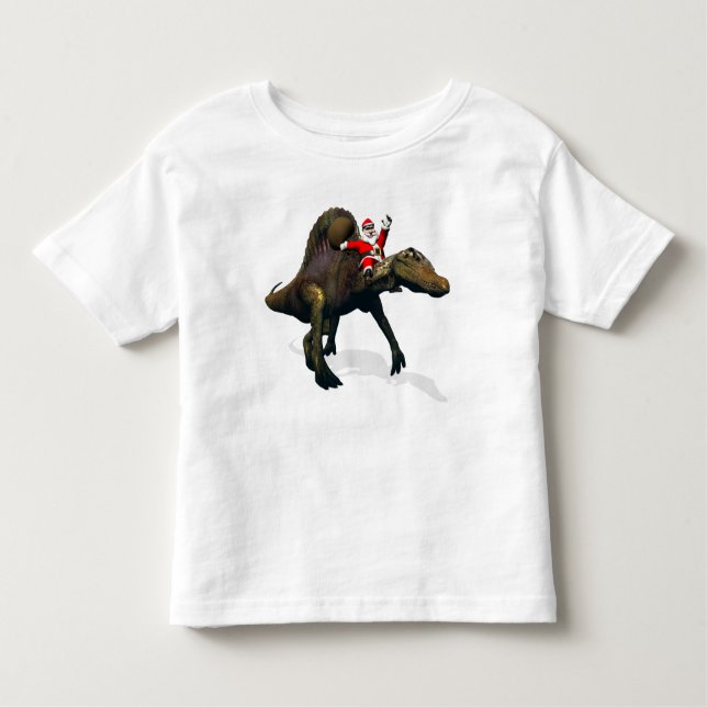 Santa Claus Riding On Spinosaurus Toddler T-Shirt (Front)