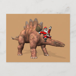 Santa Claus Riding On Stegosaurus Holiday Postcard