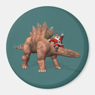 Santa Claus Riding On Stegosaurus Magnet
