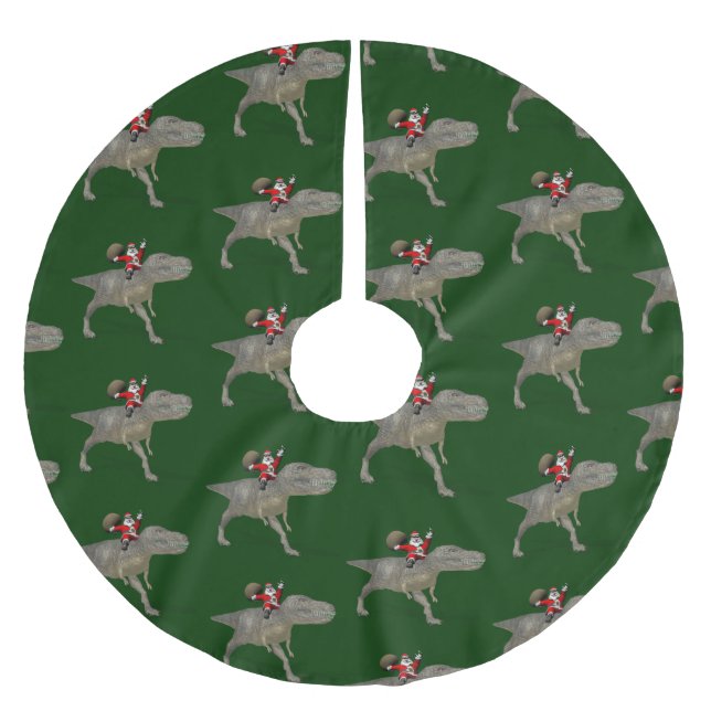 Santa Claus Riding On Trex Brushed Polyester Tree Skirt (Front)