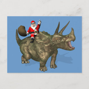 Santa Claus Riding On Triceratops Holiday Postcard