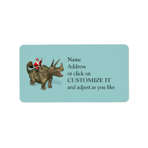 Santa Claus Riding On Triceratops Label