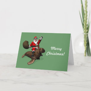 Santa Claus Riding On Walrus Holiday Card