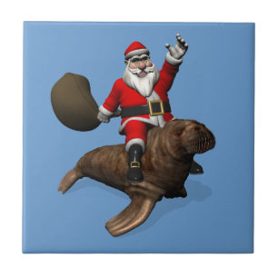 Santa Claus Riding On Walrus Tile