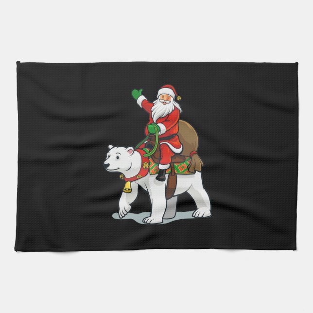 santa claus riding polar bear tea towel (Horizontal)