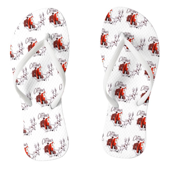 Santa Claus Riding Reindeer Christmas Thongs (Footbed)