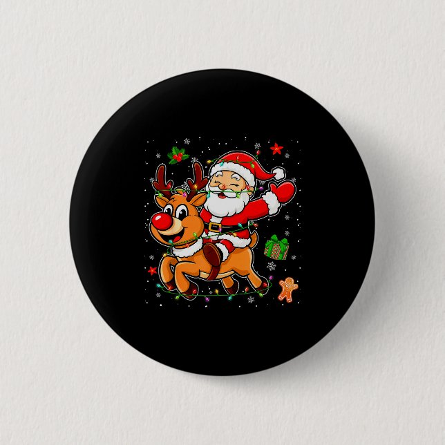 Santa Claus Riding Reindeer Merry Christmas Pajama 6 Cm Round Badge (Front)