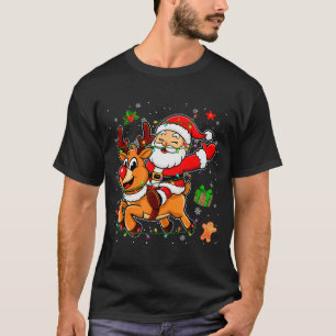 Santa Claus Riding Reindeer Merry Christmas Pajama T-Shirt