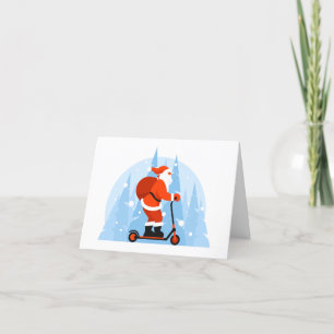Santa Claus Riding Scooter Christmas Card