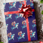 Santa Claus Riding Shark Christmas Blue Wrapping Paper<br><div class="desc">Santa Claus Riding Shark Christmas Blue Wrap,  Best Gift For Boys Girls Mens and Womens</div>