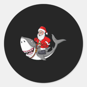 Santa Claus Riding Shark Christmas Boys Girls Kids Classic Round Sticker