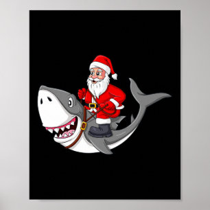 Santa Claus Riding Shark Christmas Boys Girls Kids Poster