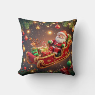 Santa Claus Riding Sleigh with a Reindeer Cushion