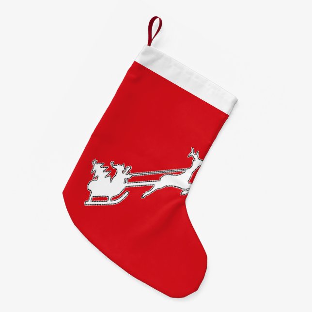Santa Claus riding sly with reindeer Small Christmas Stocking (Front (Hanging))