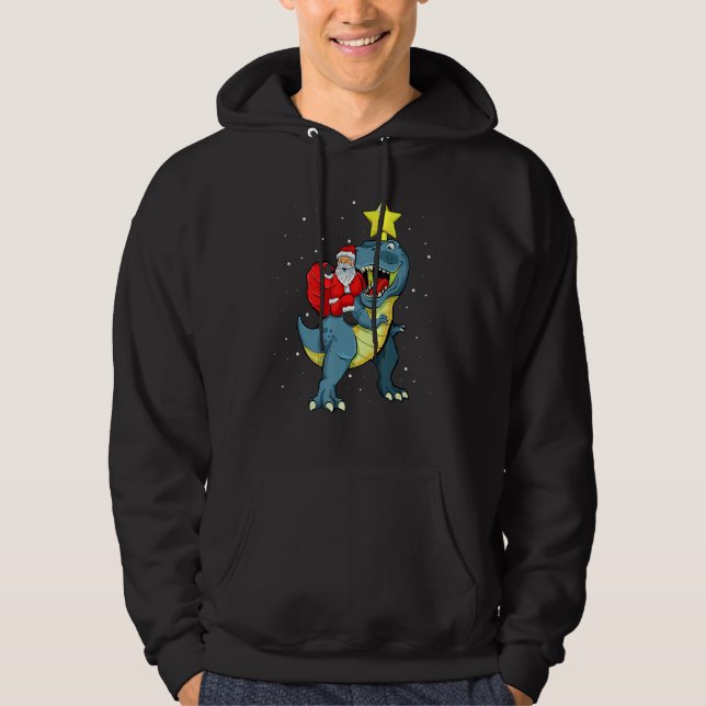 Santa Claus Riding T Rex Dinosaur Christmas For Bo Hoodie (Front)