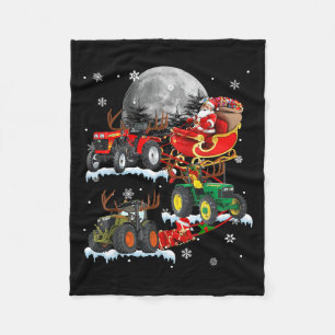Santa Claus Riding Tractor Sleigh Christmas Tracto Fleece Blanket