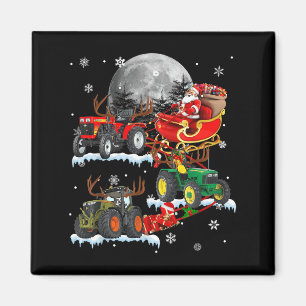 Santa Claus Riding Tractor Sleigh Christmas Tracto Magnet