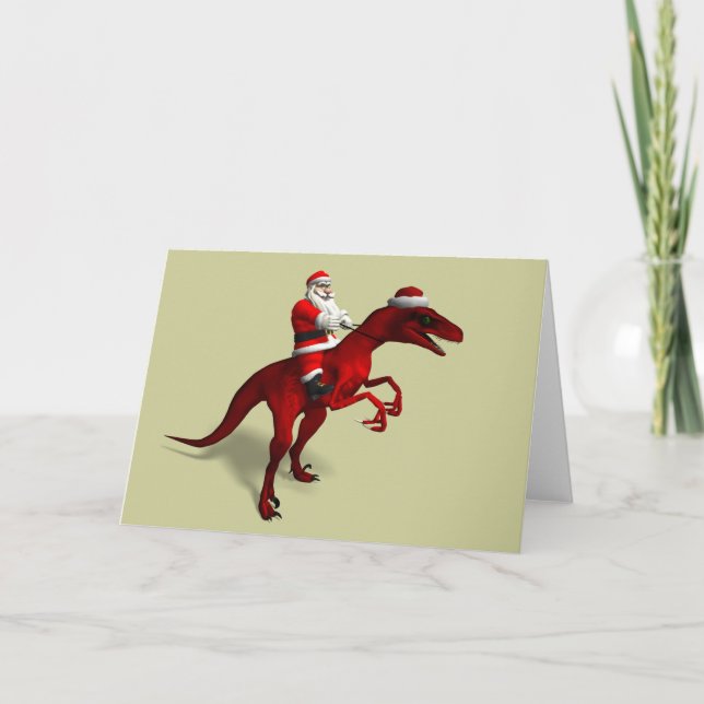 Santa Claus Riding Trex Holiday Card (Front)