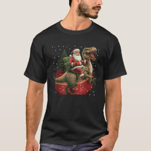 Santa Claus riding Tyrannosaurus Rex Christmas Din T-Shirt