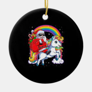 Santa Claus Riding Unicorn Funny Christmas Ceramic Ornament