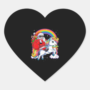 Santa Claus Riding Unicorn Funny Christmas Heart Sticker