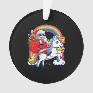 Santa Claus Riding Unicorn Funny Christmas Ornament