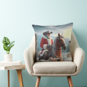 Santa Claus Riding Western Christmas Cushion
