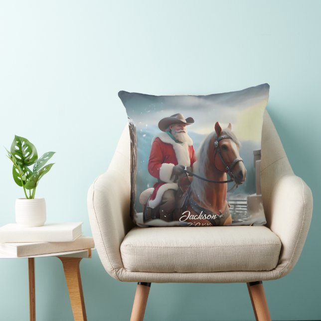 Santa Claus Riding Western Christmas Cushion (Chair)