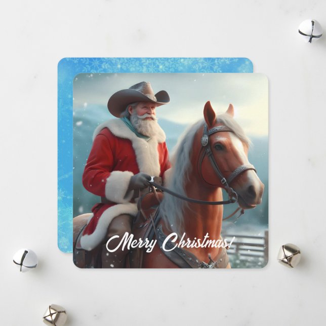 Santa Claus Riding Western Christmas Holiday Card (Front/Back In Situ)