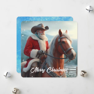Santa Claus Riding Western Christmas Holiday Card