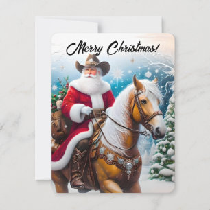 Santa Claus Riding Western Christmas Holiday Card