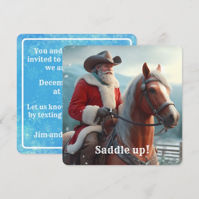 Santa Claus Riding Western Christmas Invitation (Front/Back)