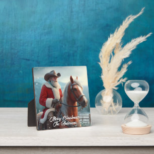 Santa Claus Riding Western Christmas Plaque