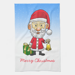 Santa Claus rings the bell on Christmas Eve Tea Towel