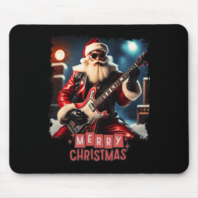 Santa Claus Rock Guitar Merry Christmas  Mouse Pad (Front)