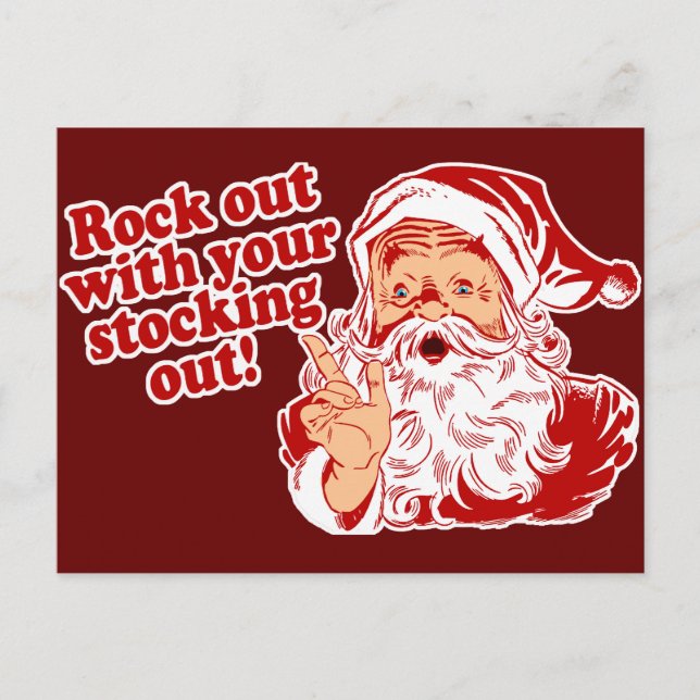 Santa Claus Rock Out Holiday Postcard (Front)