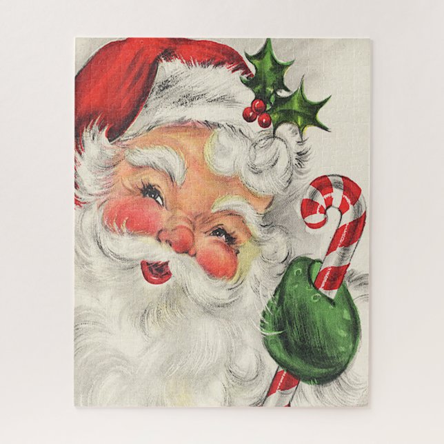 Santa Claus Rosy Cheeks Holding Candy Cane Jigsaw  Jigsaw Puzzle (Vertical)